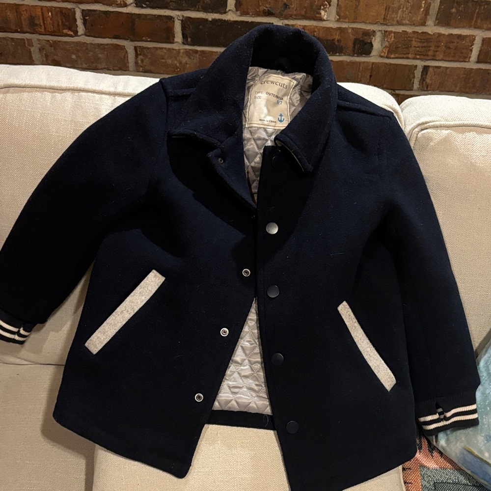 Crewcuts Dark Blue Varsity Coat with White Trim